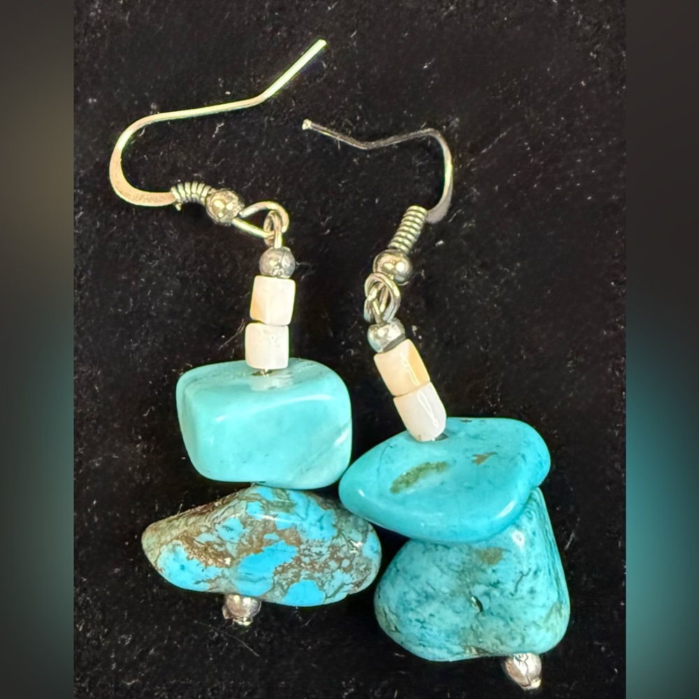 Turquoise Stone Dangle Earrings - Picture 2 of 3